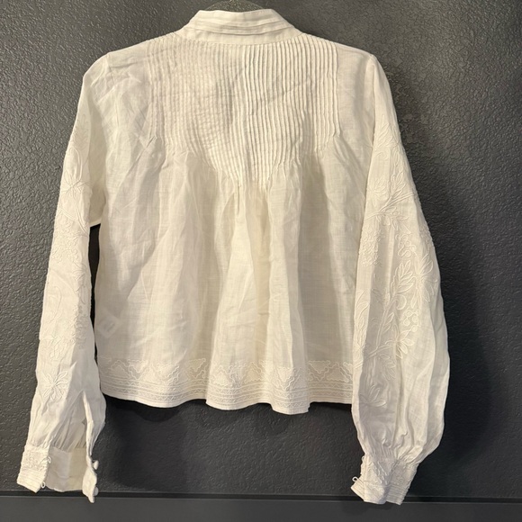 VERONICA BEARD • Amandine High Neck Pleated Floral Embroidered Top White - Picture 9 of 9